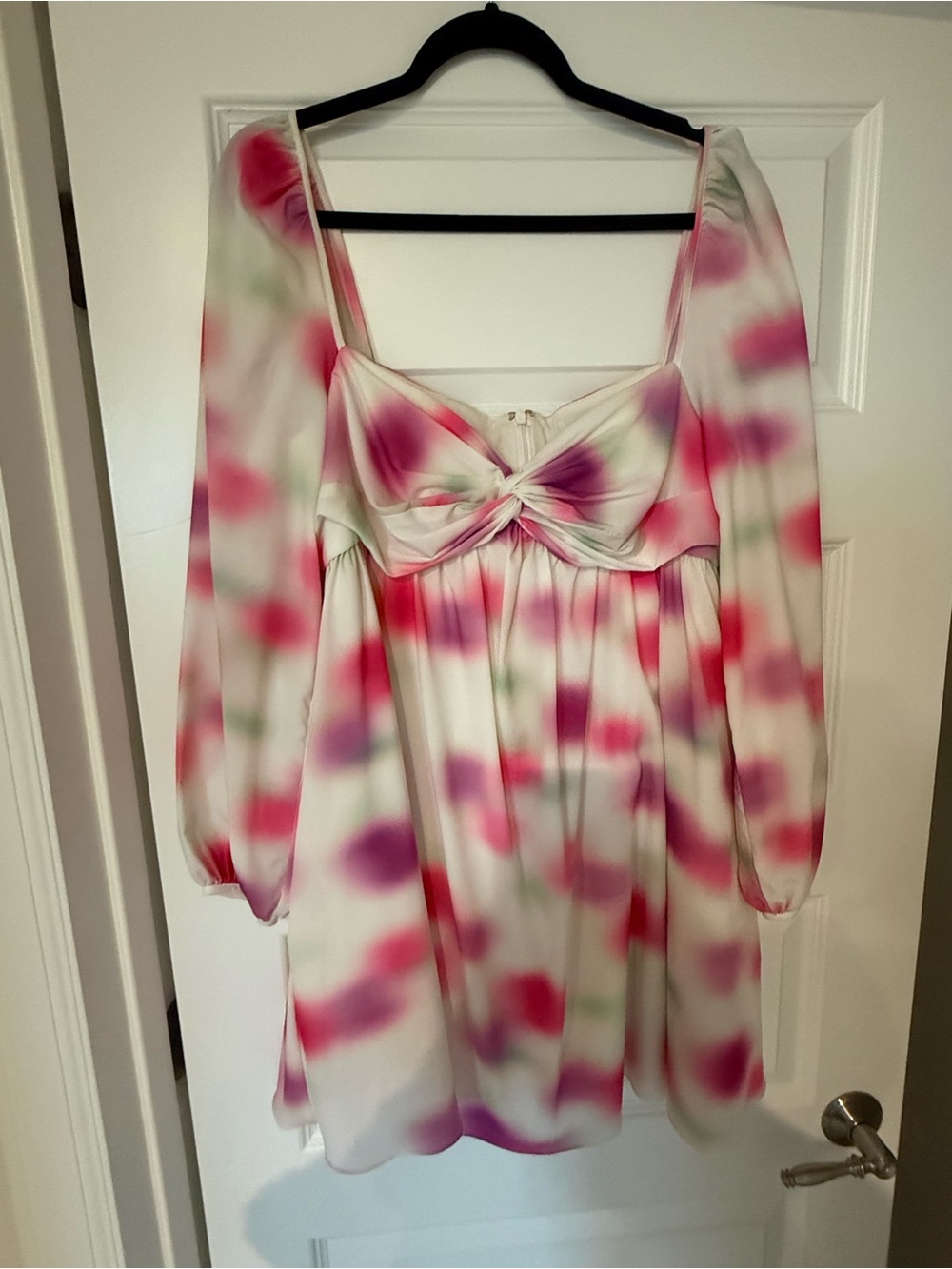 AMUR Pink, Purple & Green Watercolor Tie-Front Mini Dress